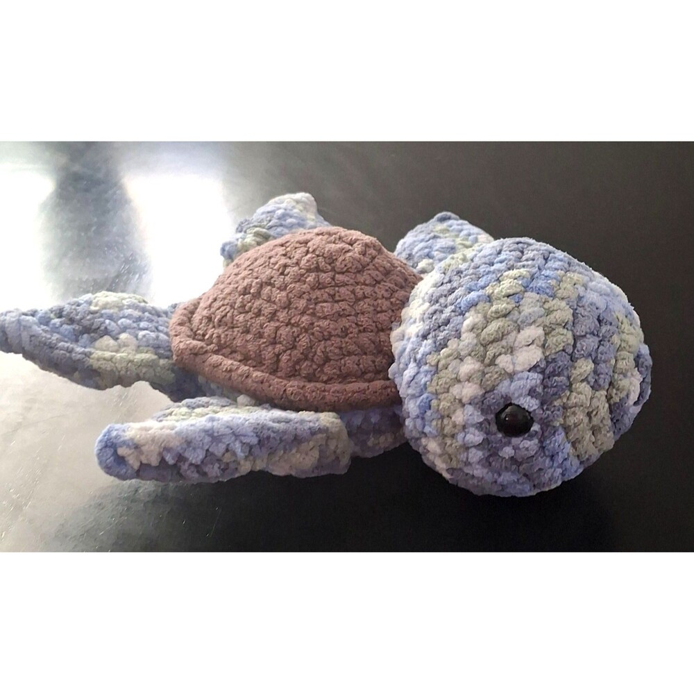 Crochet Amigurumi Plushie Green Blue Brown Turtle Stuffed Animal 9” Handmade